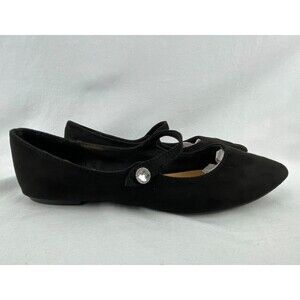 GAP Womens Mary Jane Flats Size 8 Black Faux Suede Pointed Toe Slip On Holiday